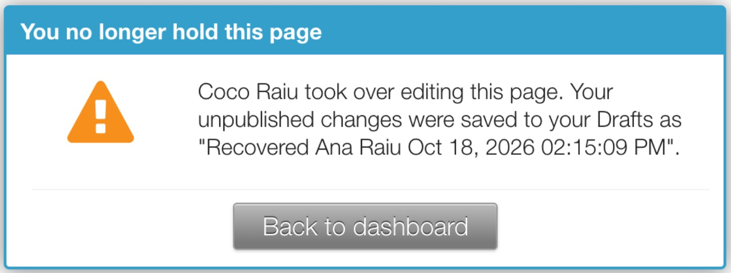 You no longer hold this page dialog