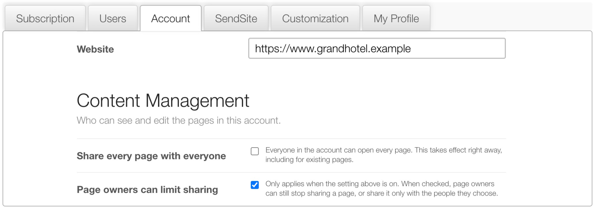 Content Management settings