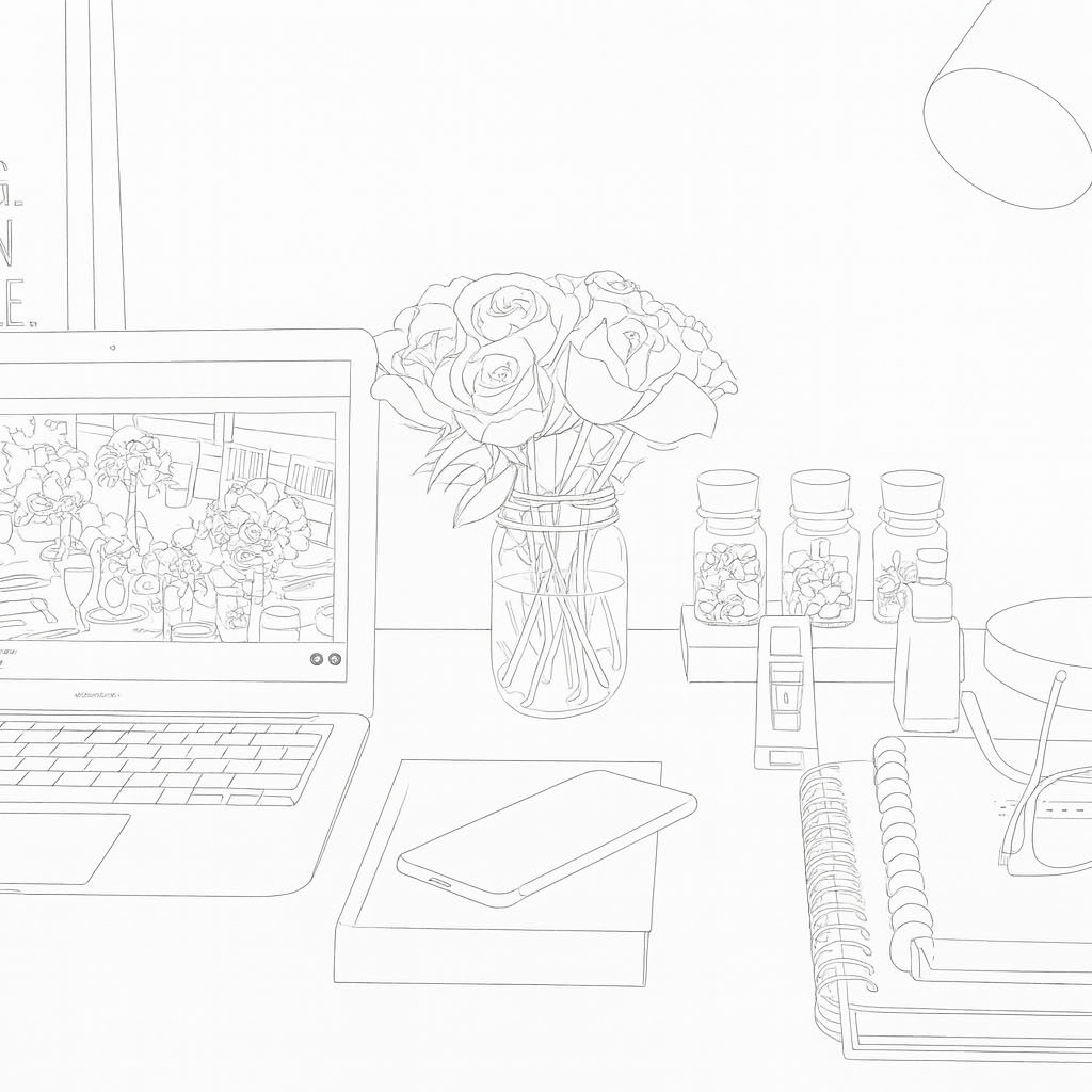 Outline-SendSites-Deskwith flowers Outline-SendSites-Deskwith flowers